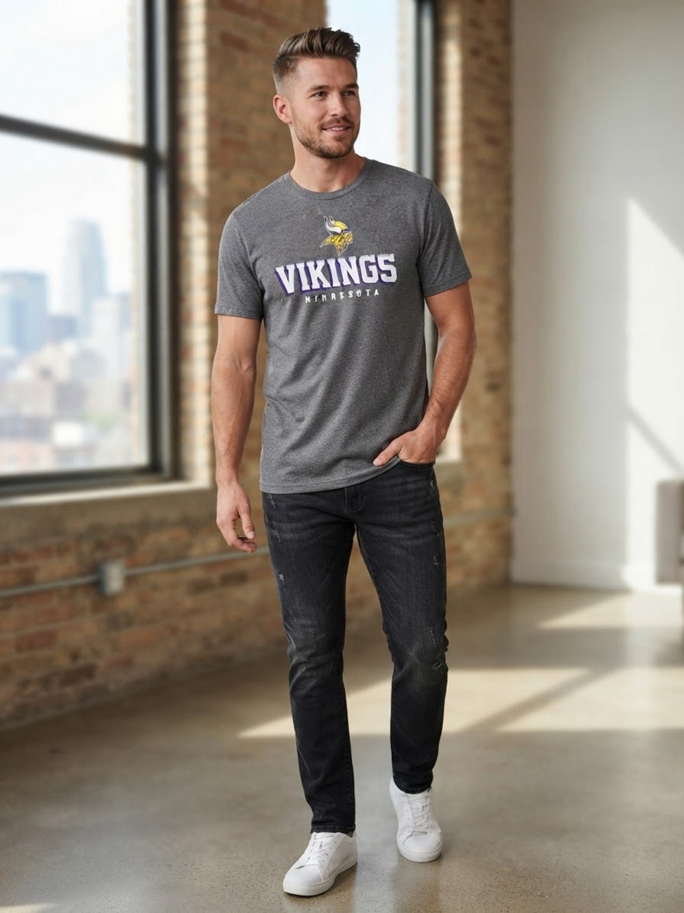 NFL Team Apparel Minnesota Vikings Short Sleeve Heather Gray T-Shirt Size XL